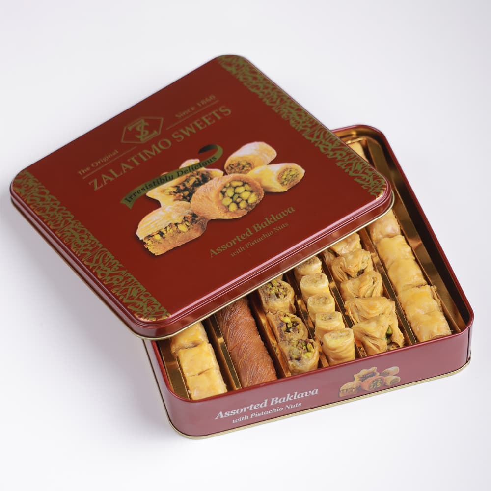 Zalatimo Assorted Traditional Baklava made with Premium Pistachios, Walnuts & Cashews 820 gm